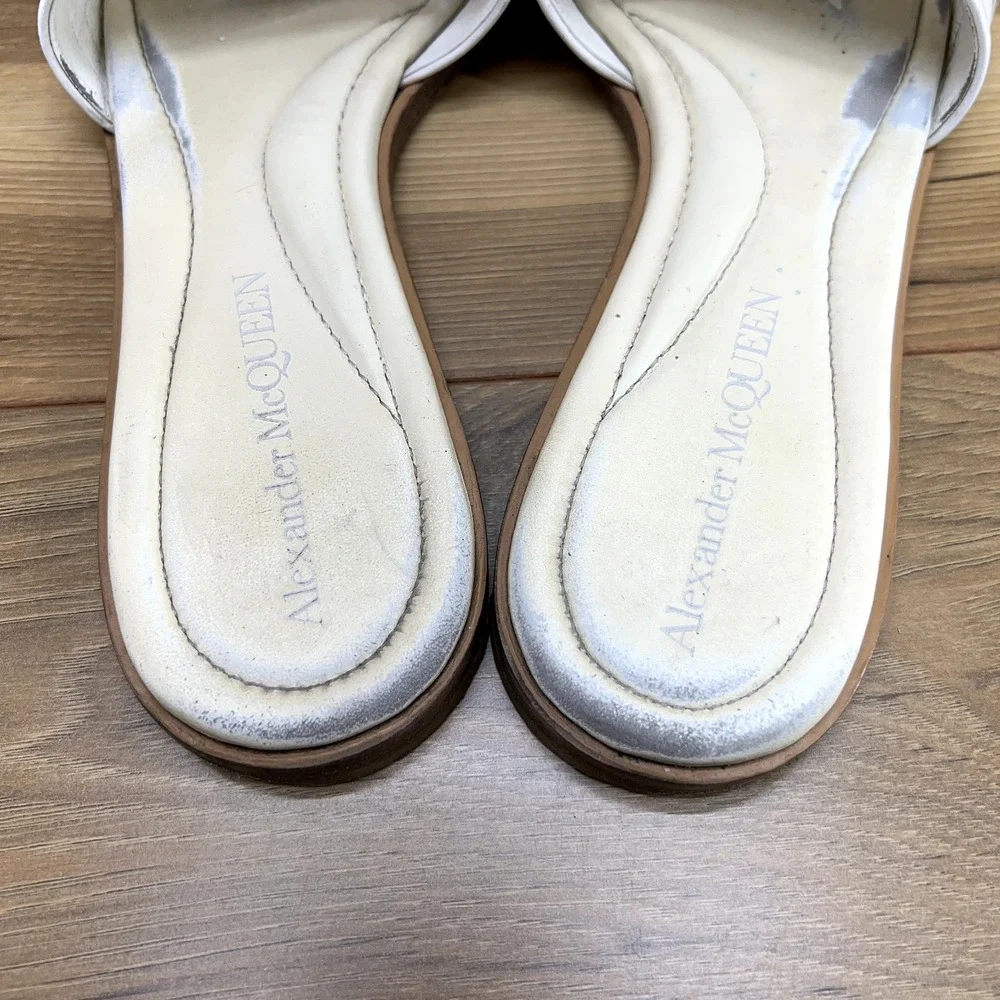Alexander Mcqueen Slide Sandals 10 EU 40 White Beige Neutrals Leather Square Toe